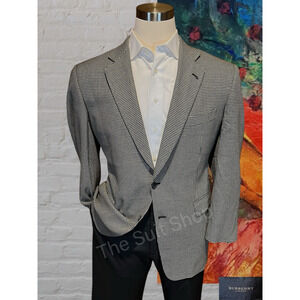 Burberry London 44R Mens Black Beige Houndstooth Blazer Jacket Silk Early 2000s